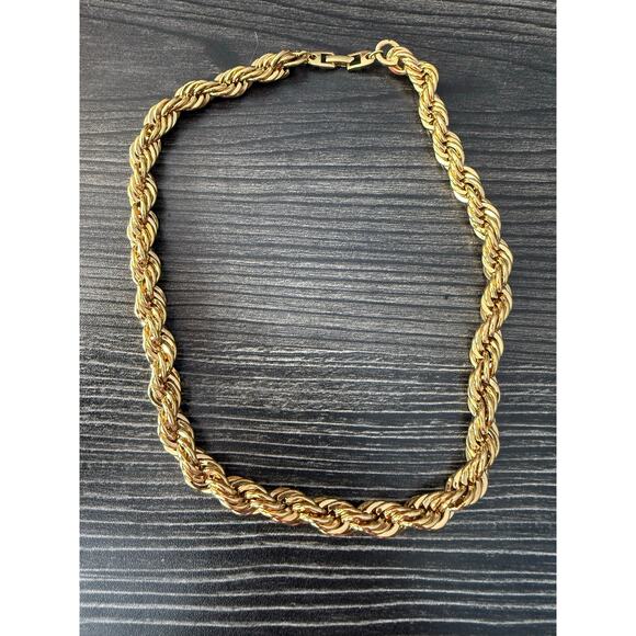 Vintage Signed Napier Gold Tone Shiny Rope Twist Chain Necklace 19IN - Picture 1 of 5